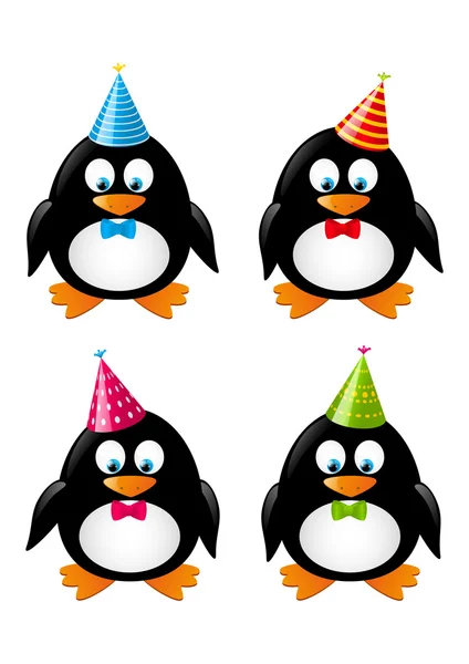 Lustige Pinguine mit Party-Hüten — Stockvektor