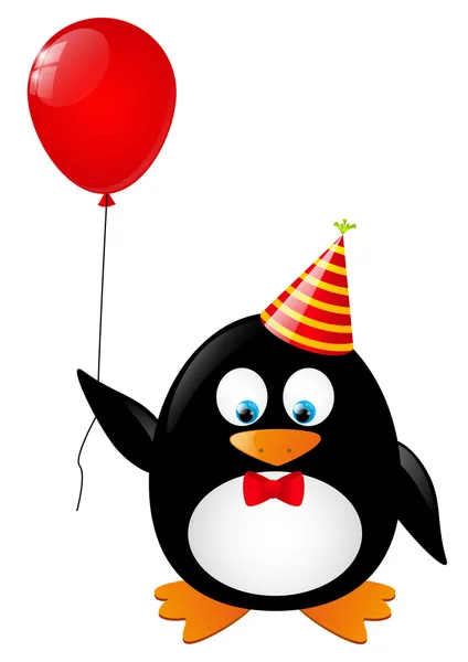 Divertido pingüino con globo rojo — Vector de stock