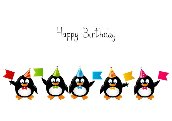 Смешные пингвины с флажками для вечеринок — стоковый вектор