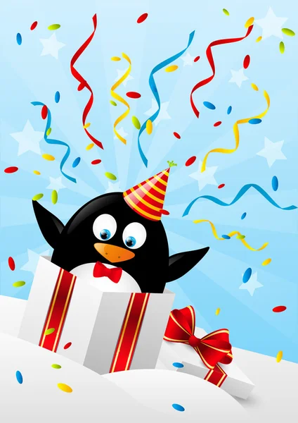 Pinguino divertente in confezione regalo — Vettoriale Stock