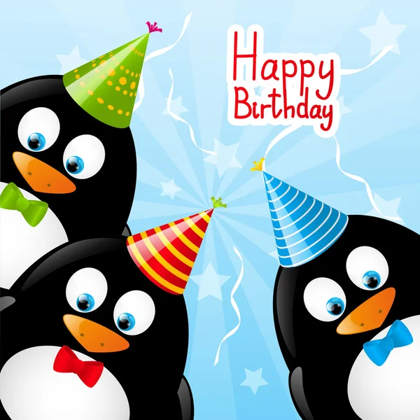 Birthday card with funny penguins — Stock Vector