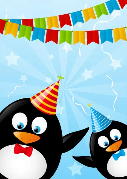 Kartka urodzinowa z zabawnych pingwinów — Wektor stockowy