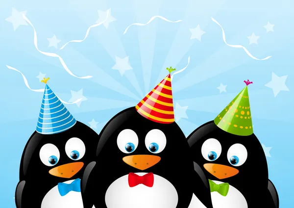 Pingouins mignons avec chapeaux de fête — Image vectorielle