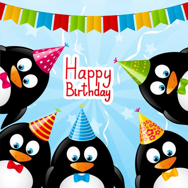 Birthday card with funny penguins — Stock Vector