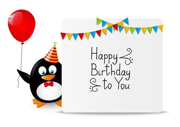 Pingüino con tarjeta — Vector de stock