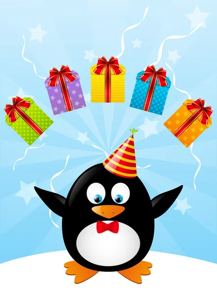 Pingüino con regalos — Vector de stock