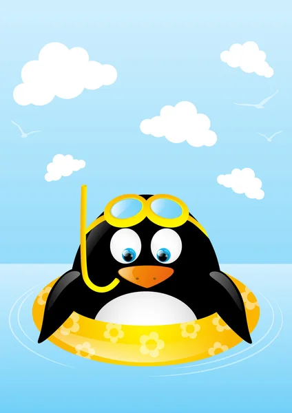 Grappige zwemmen pinguïn — Stockvector
