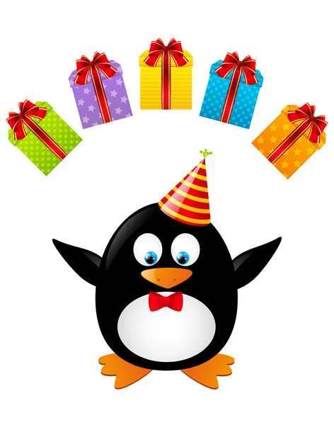 Pinguïn en geschenken — Stockvector