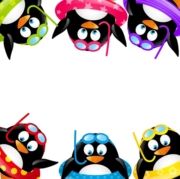 Pinguins nadadores engraçados — Vetor de Stock