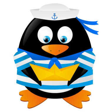 Penguen denizci kağıt tekne ile