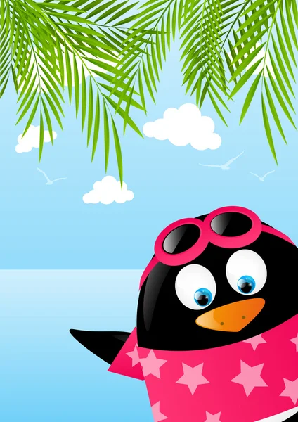 Lifebuoy olan komik Yüzme penguen — Stok Vektör