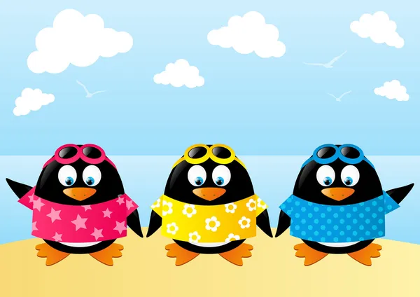 Cute penguins on sea background — Stock Vector