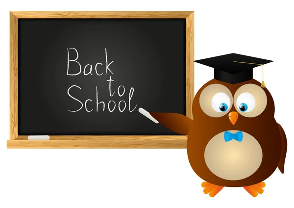 Hibou avec tableau noir scolaire — Image vectorielle