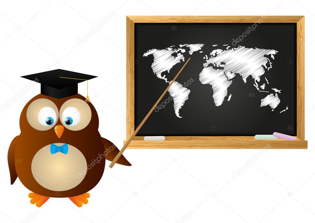 owl with school blackboard