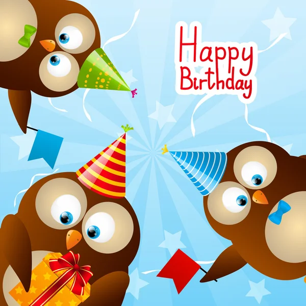 Cute Birthday owls for Your design — Stock Vector