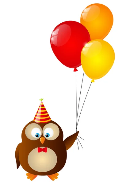 Hibou d'anniversaire avec ballons — Image vectorielle