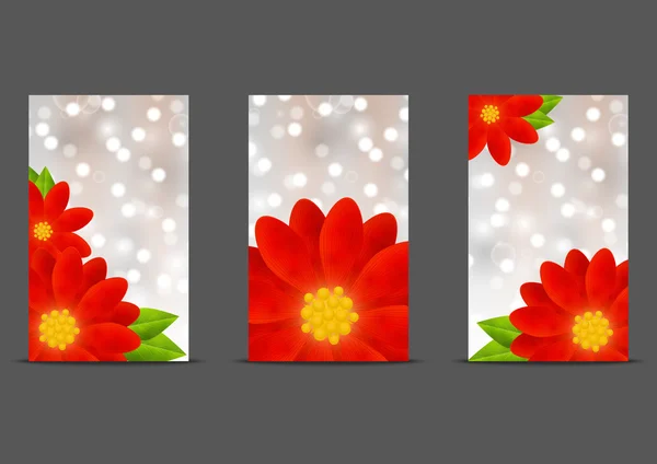 Set van banners met rode bloemen — Stockvector