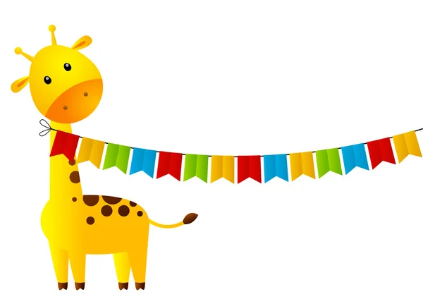 Grappige giraffe met partij vlaggen — Stockvector