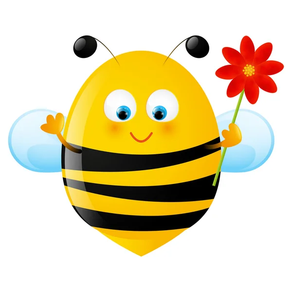 Funny bee with red flower — Stock Vector