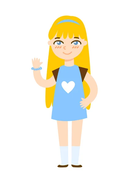 Cute Cartoon School Girl Isolated White Background — Stock Vector