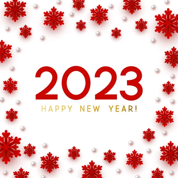 New Year Concept 2023 Numbers Red Background Paper Snowflakes Winter — Stock Vector