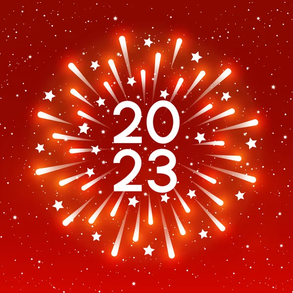 2023 Yeni Yıl Tasarımı Için Kırmızı Yıldızlı Arka Planda Parlak — Stok Vektör