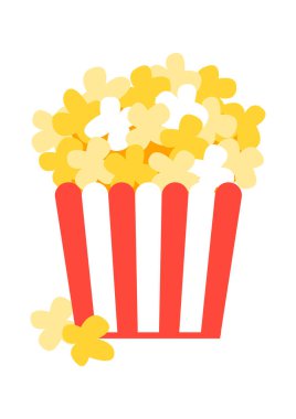 Beyaz arka planda izole edilmiş şirin patlamış mısır çizgi filmi.