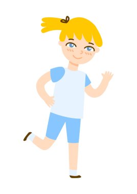 Beyaz arka planda karikatür yapan tatlı bir kız.