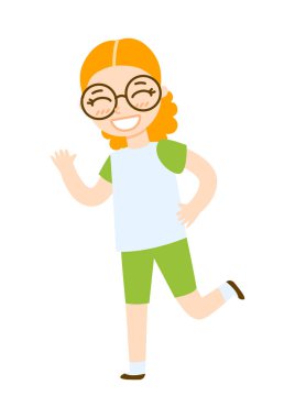 Beyaz arka planda karikatür yapan tatlı bir kız.