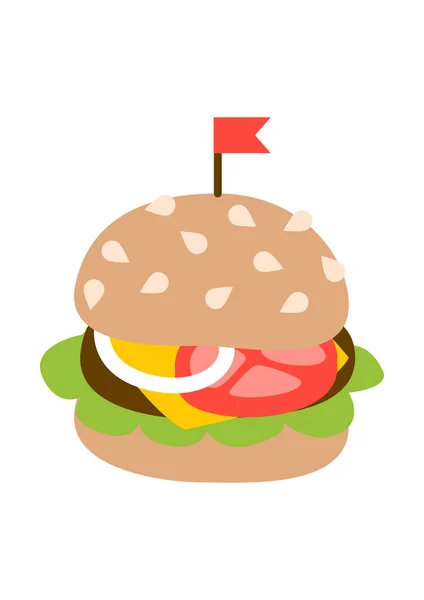 Hamburger Kartun Lucu Diisolasi Pada Latar Belakang Putih - Stok Vektor