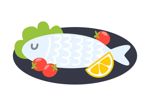 Placa Desenho Animado Bonito Com Peixes Isolados Fundo Branco — Vetor de Stock