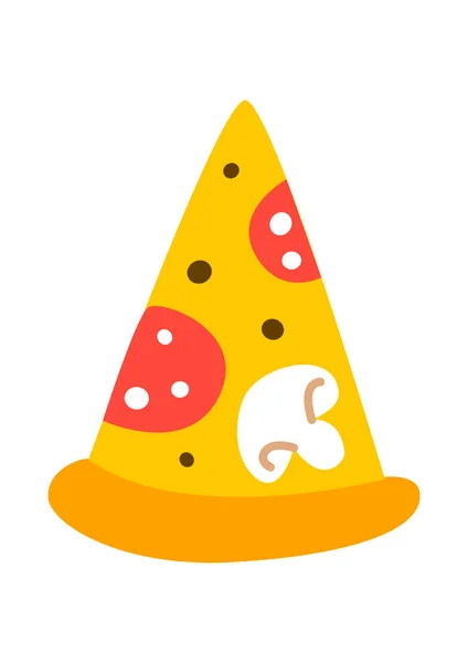 Söt Tecknad Skiva Pizza Isolerad Vit Bakgrund Vektorgrafik