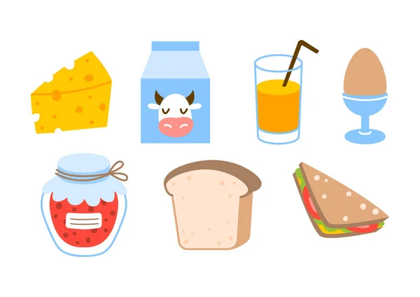 Set Von Cartoon Frühstück Essen Symbole Isoliert Auf Weißem Hintergrund — Stockvektor
