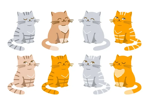 Ensemble Chats Bande Dessinée Mignon Isolé Sur Blanc — Image vectorielle