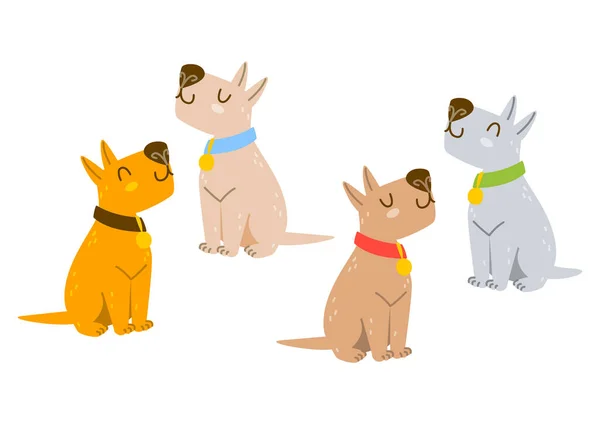 Set Van Schattige Cartoon Honden Geïsoleerd Wit — Stockvector