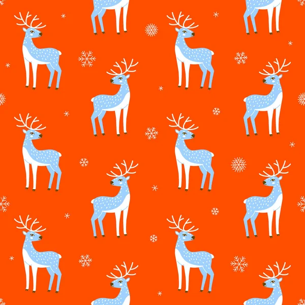かわいい鹿と雪の結晶が美しい生地のデザインとシームレスなパターン — ストックベクタ