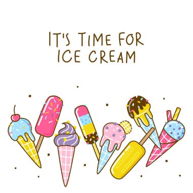 Çizgi film dondurma kenarlığı tatlı tasarımınız için beyaz arka planda izole