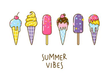 Çizgi film dondurma kenarlığı tatlı tasarımınız için beyaz arka planda izole