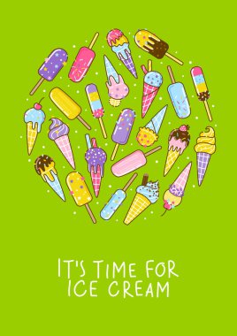 Tatlı tasarımın için yeşil arka planda çizgi film dondurması