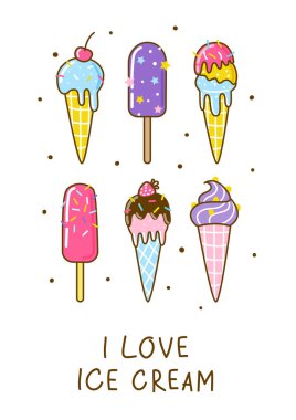 Tatlı tasarımın için beyaz arka planda çizgi film dondurması.