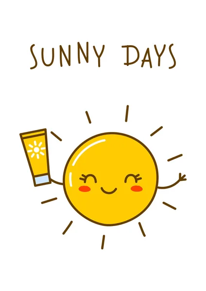 Cartoon Sun Character Isolated White Funny Summer Design — Stock Vector