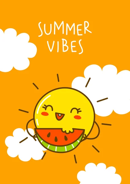 Cartoon Sun Χαρακτήρα Πορτοκαλί Φόντο Για Αστείο Σχεδιασμό Του Καλοκαιριού — Διανυσματικό Αρχείο