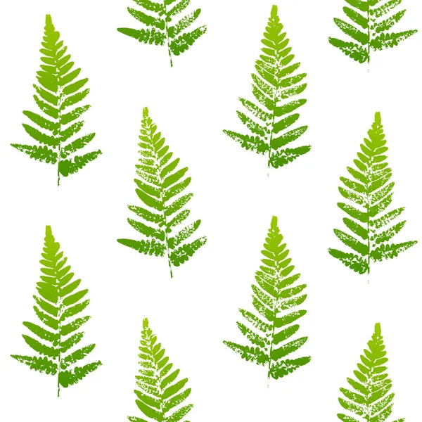 Seamless Pattern Fern Leaves Paint Prints Isolated White Background — Stock Vector
