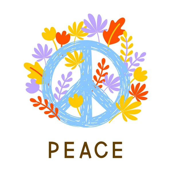 Znak Pacyfiku Kwiatami Koncepcja Pokoju — Wektor stockowy