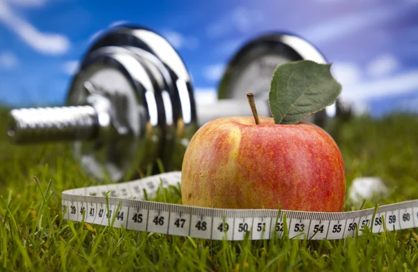 Fitness Comida y hierba verde con cielo azul — Foto de Stock