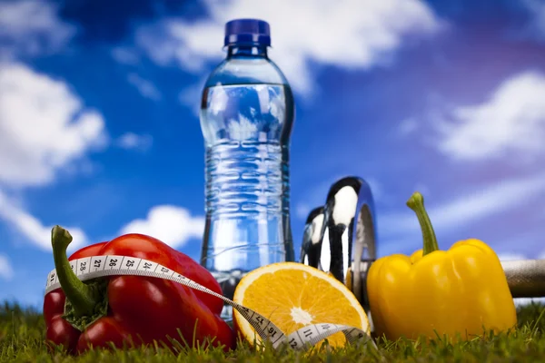 Groente- en fruitsector fitness en blauwe hemel — Stockfoto