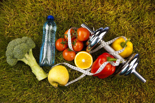 Fitness diet, vitamins and green grass