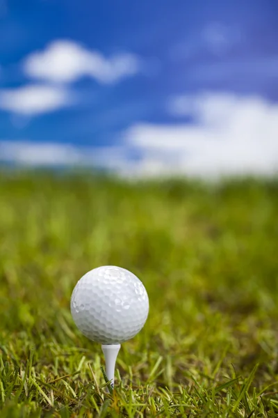 Golfball auf Abschlag im Fahrer — Stockfoto