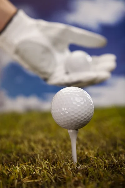 Pelota de golf en tee en el conductor —  Fotos de Stock