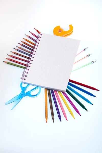 Back to school, Notepad with supplies — Stock Photo, Image
